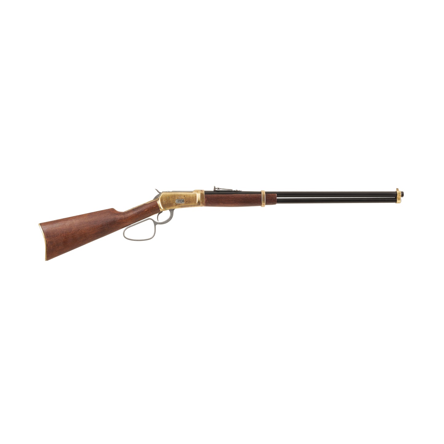 42 inch 1892 rifle with wood stock and brass accents.