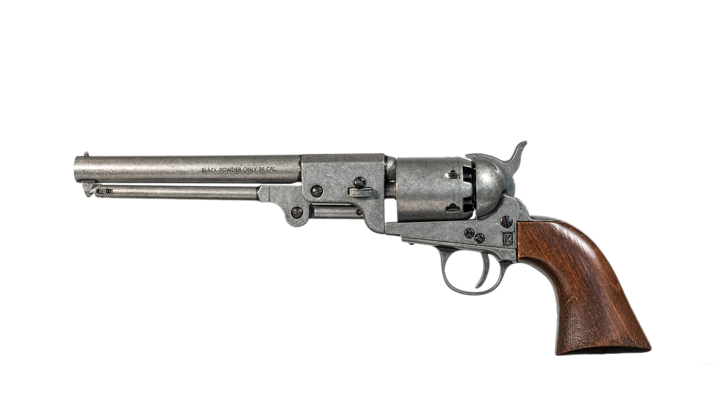 Left hand side of wood handled Grey Replica Non-Firing Model 1862 Confederate Navy Revolver