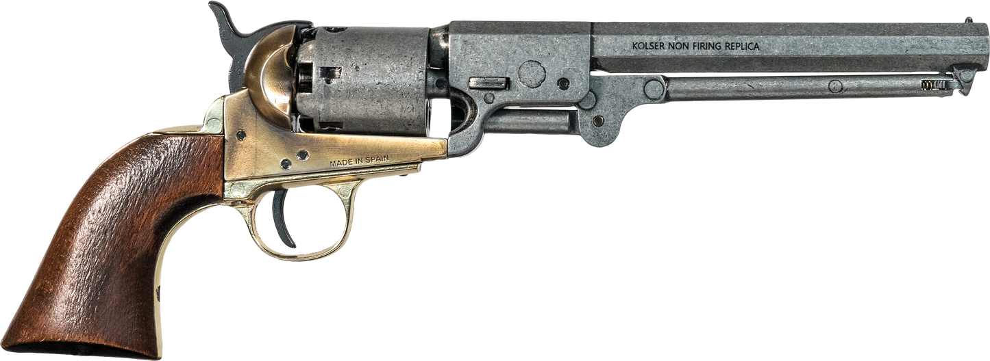 Right hand side of Antiqued Grey and Brass Replica Non-Firing Model 1851 Navy Revolver