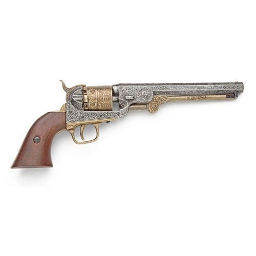 Civil War M1851 Engraved Gold & Nickel Replica Navy Pistol Non-Firing Replica
