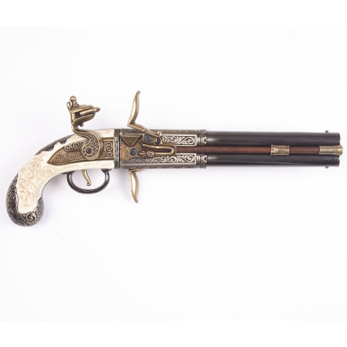 Engraved Double Barrel Flintlock Pistol