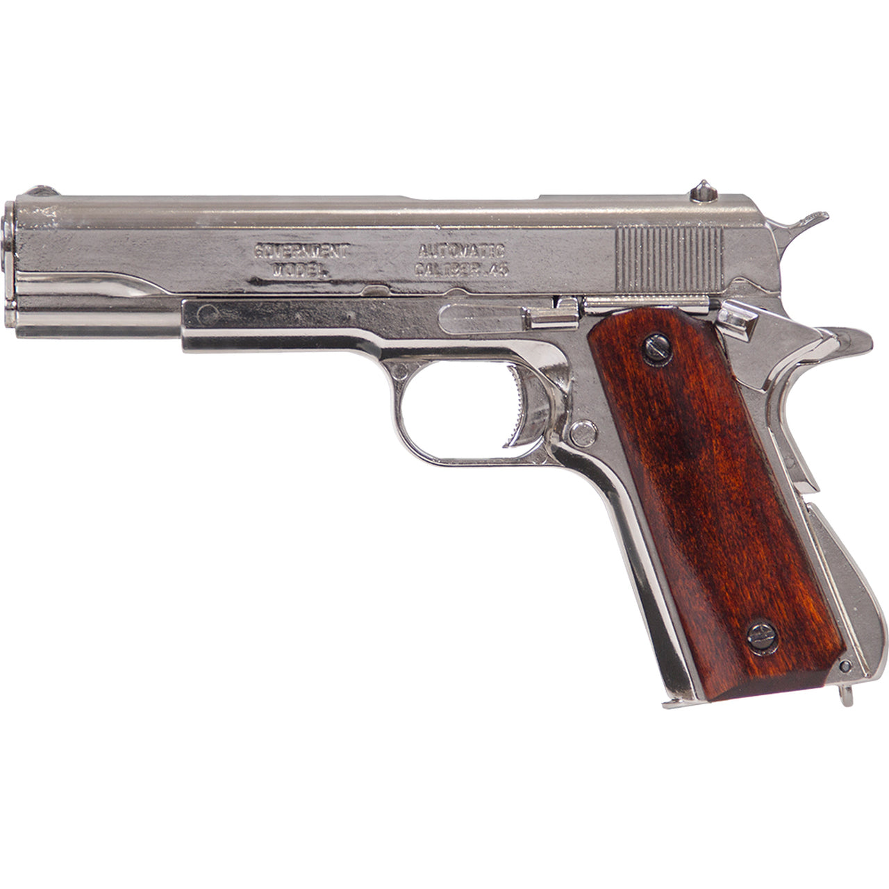 Denix 1911 replica, silver with brown wood handle