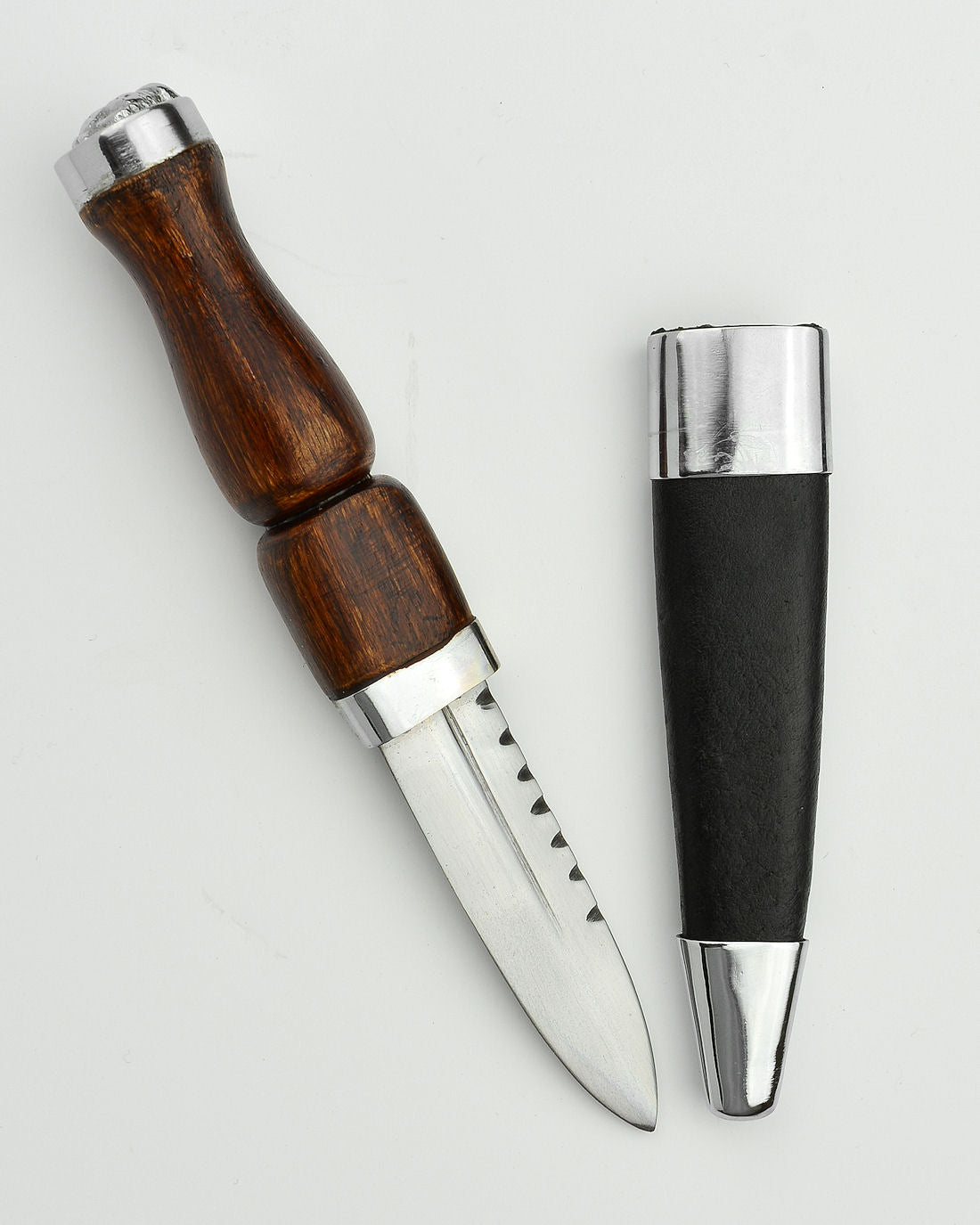Wood Handled Sgian Dubh outside its sheath