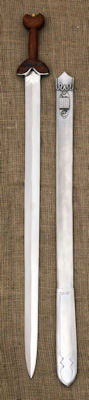 Wood Hilt Celtic Sword next to its sheath
