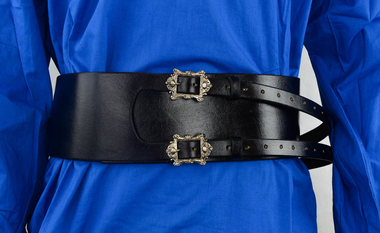 Dual-Buckle Pirate Waist Belt - Black