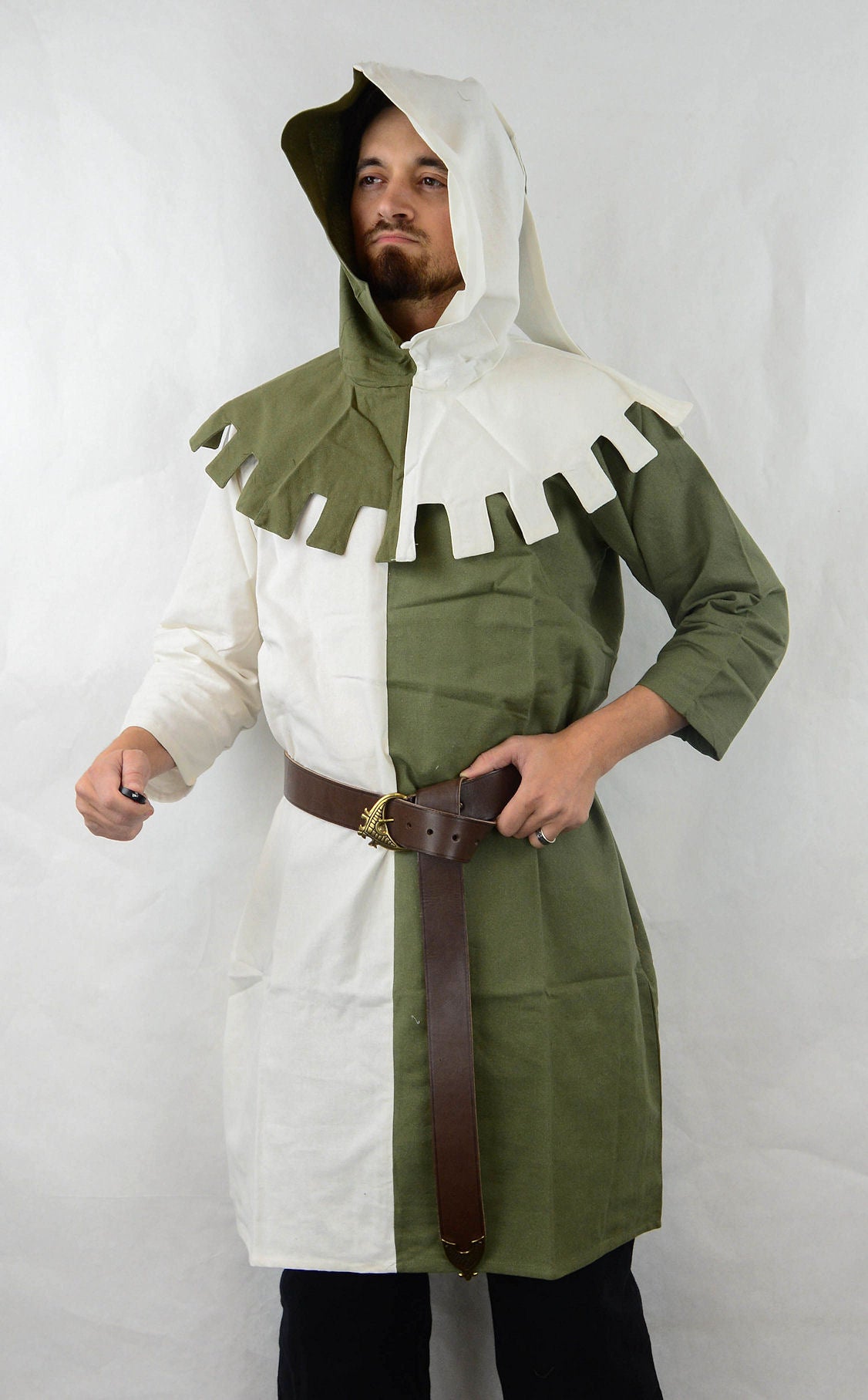 14th Century Hood - Green & White