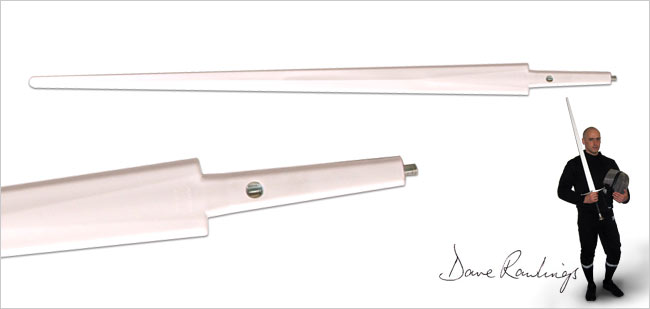 Xtreme Synthetic Single Hand Blade with a closeup of the handle and an image of a man holding a sword