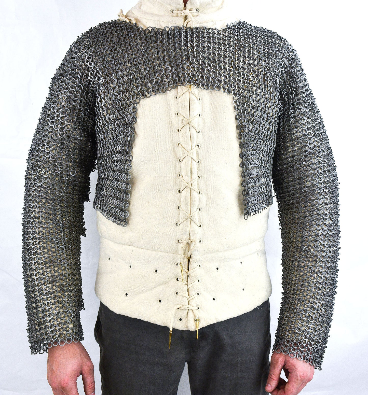 Chainmail Half Hauberk - Alternating Dome Riveted Flat Rings