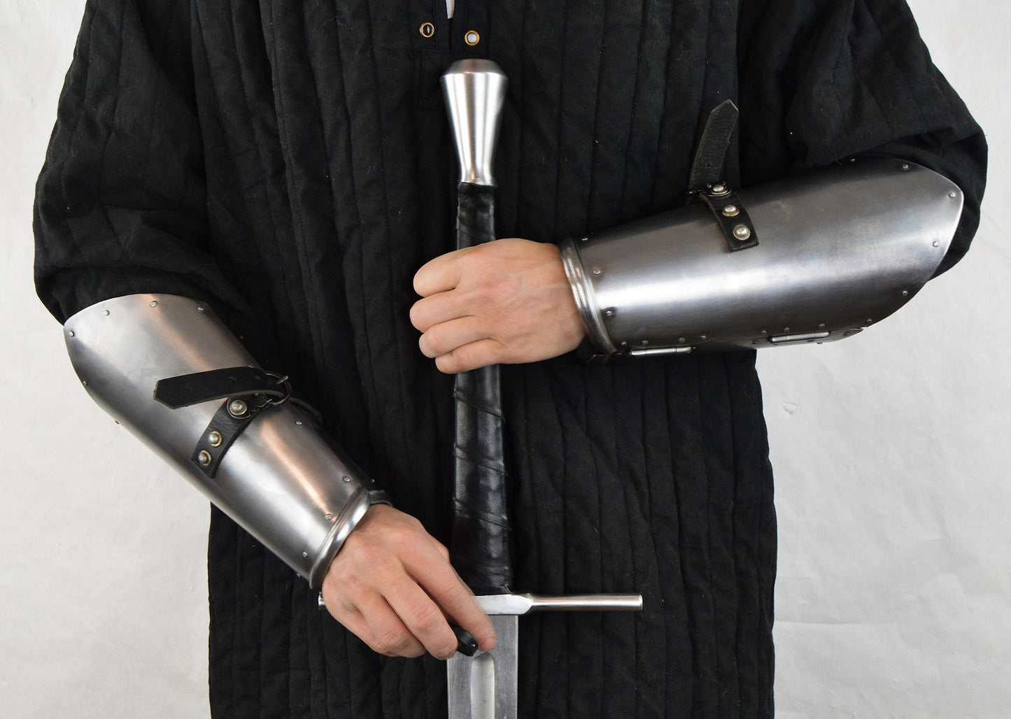 Steel Hinged Bracers with Leather Lining - 16 Gauge Steel