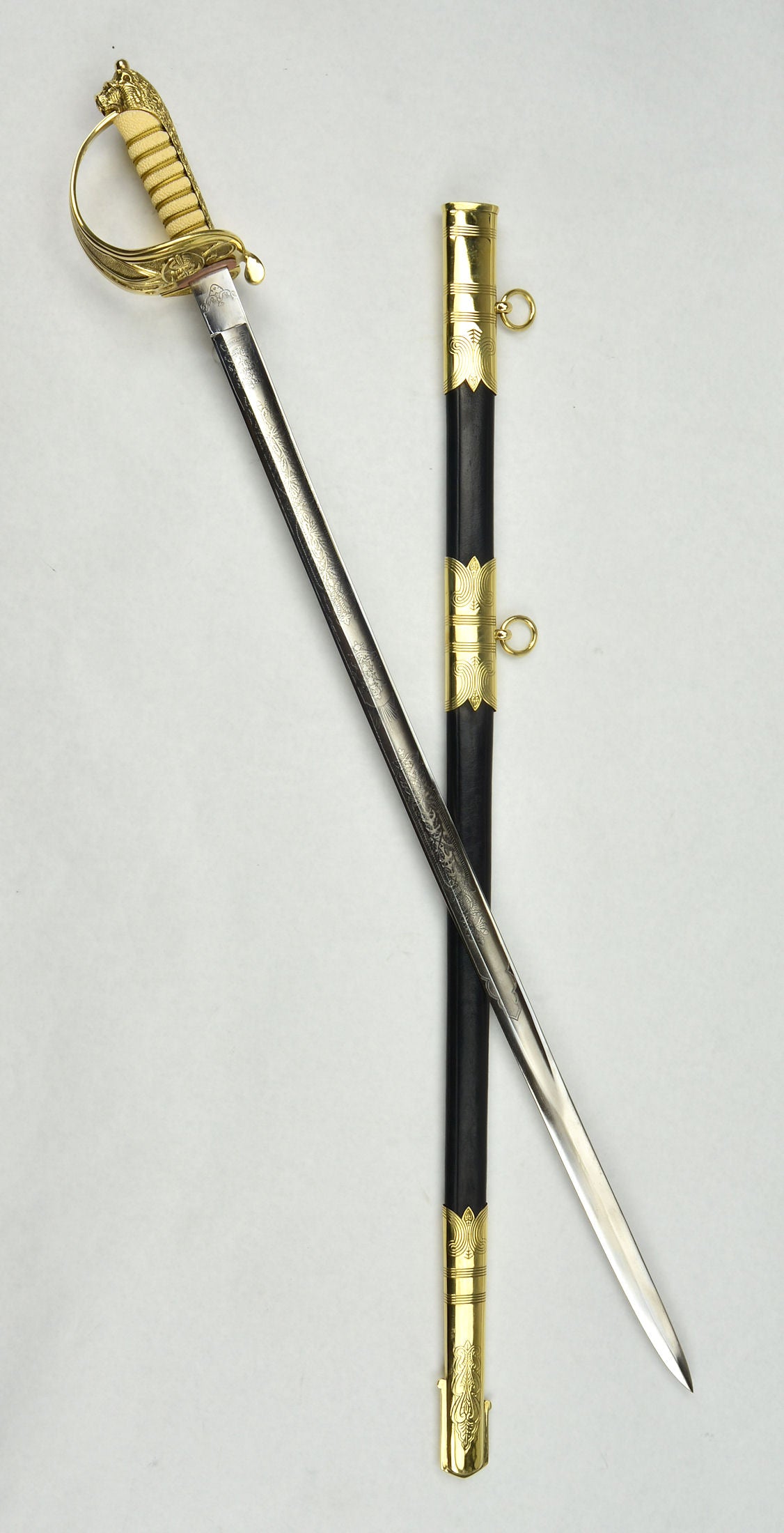 British Royal Navy Dress Saber with white faux rayskin grip