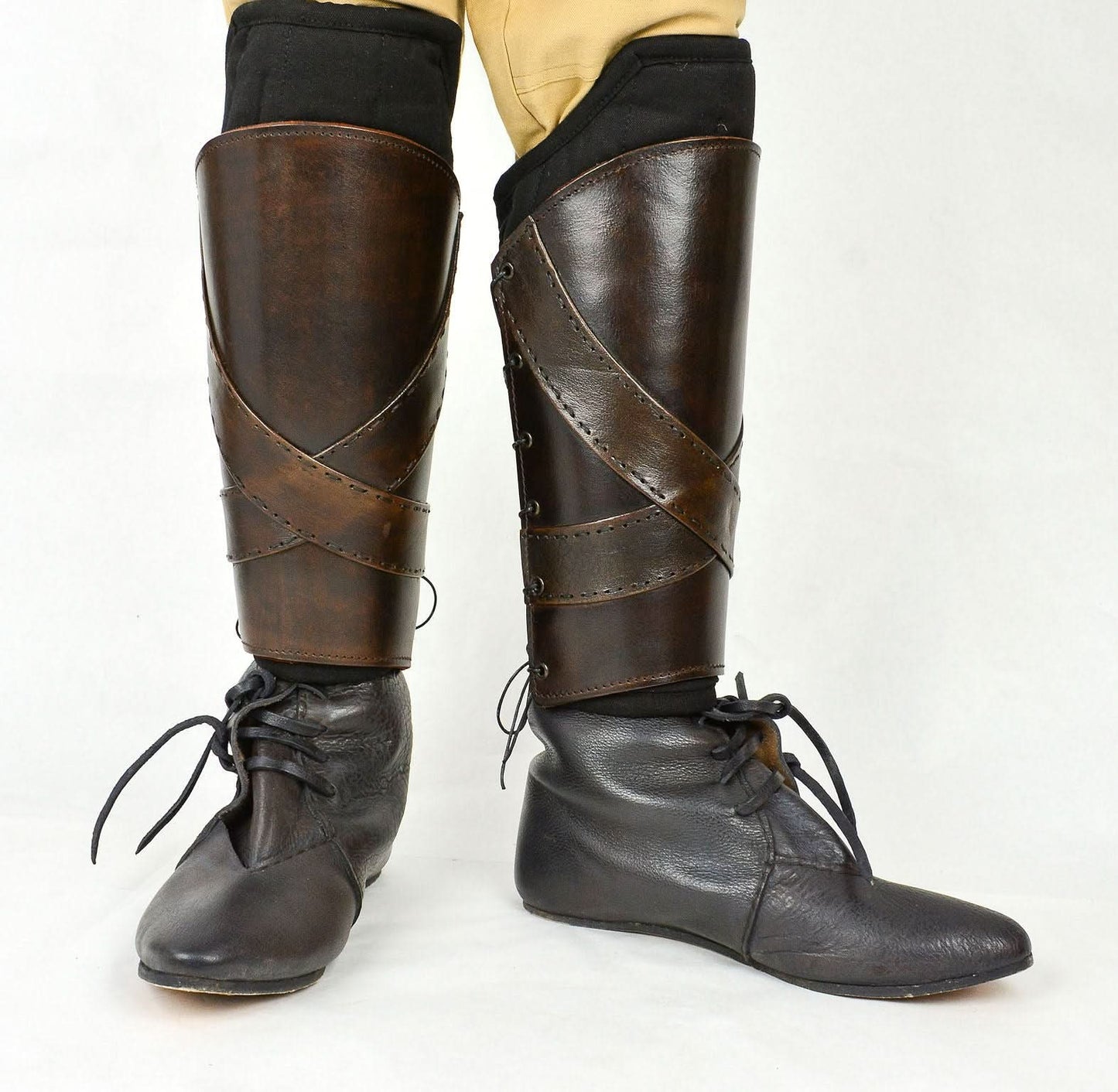 Padded Leather Greaves with Banding