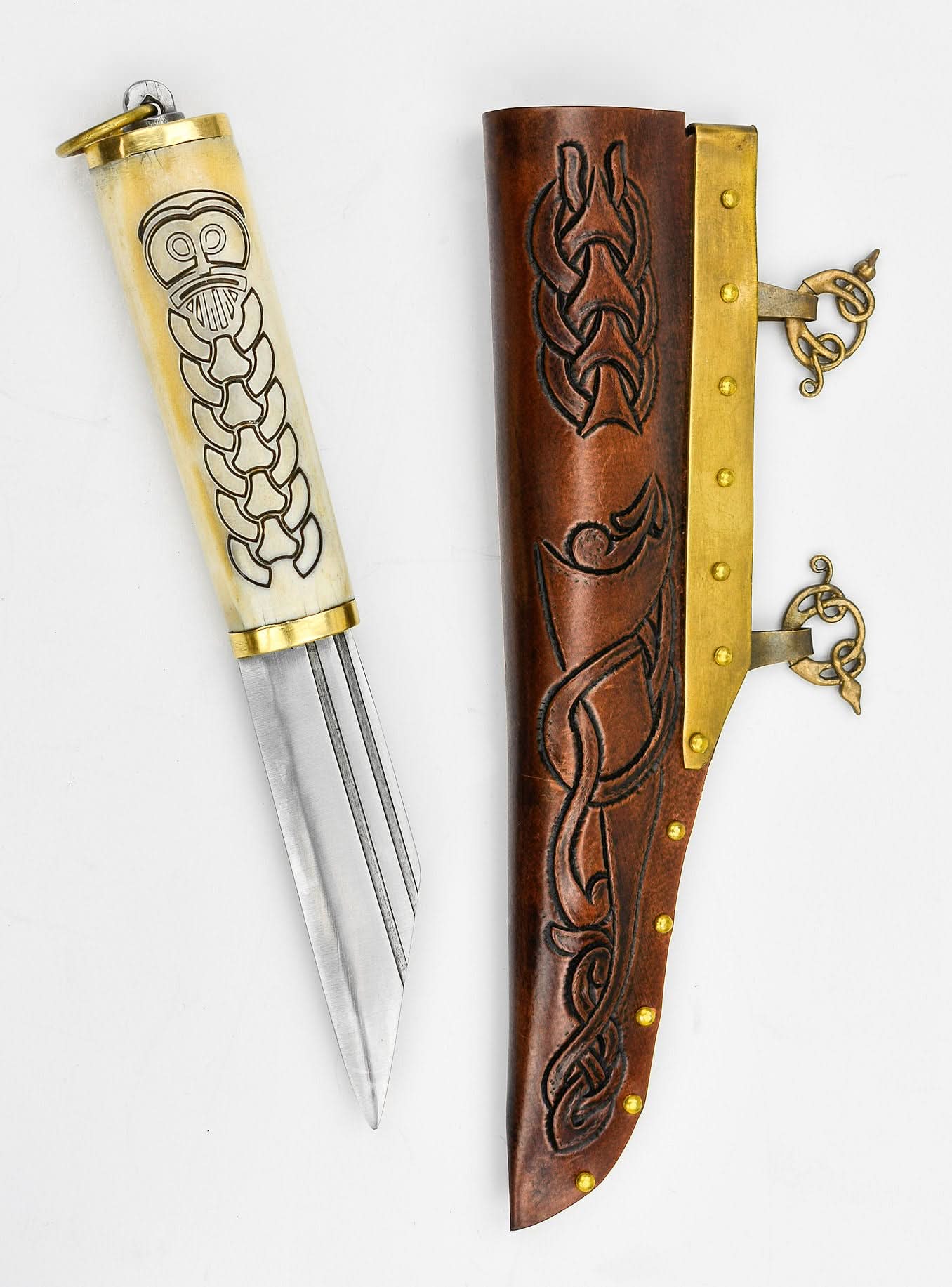Viking Bone Grip Seax with Etched Norse Knotwork