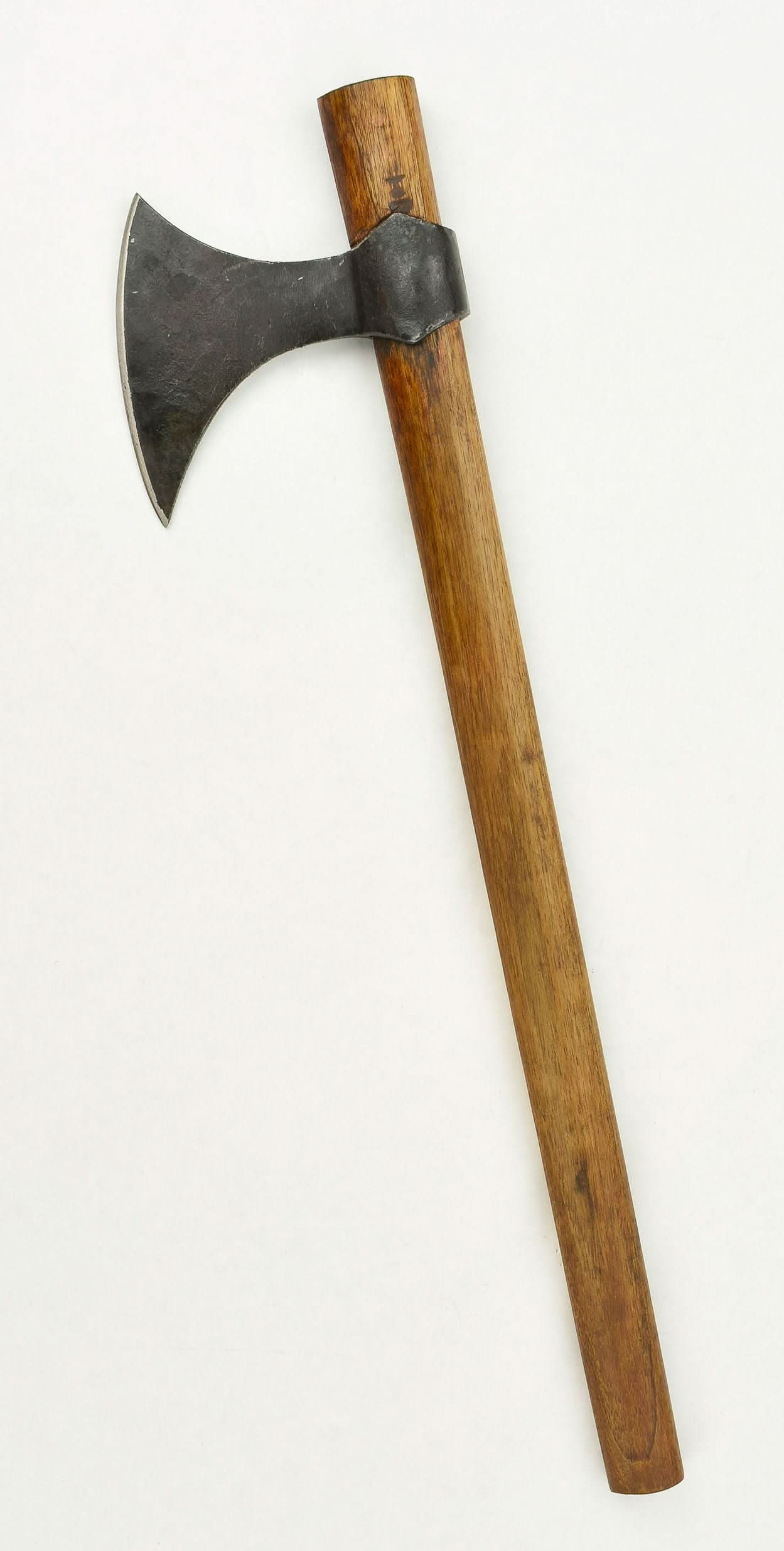Viking Throwing Axe with a black ax head and wood handle