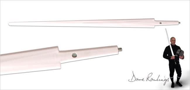 Xtreme Synthetic Single Hand Blade with a closeup of the handle and an image of a man holding a sword