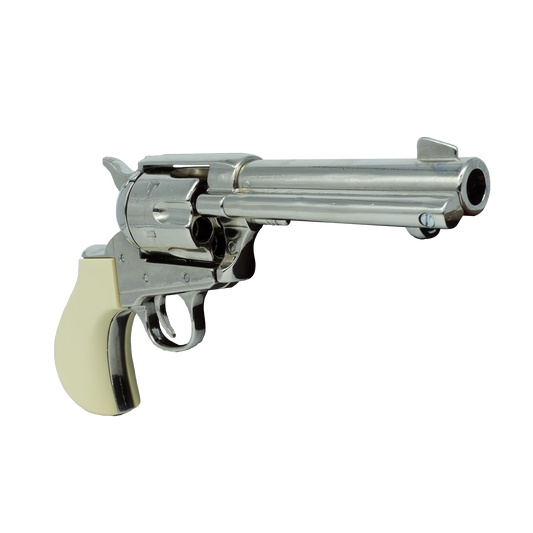 Right side of thunderer pistol with faux pearl grips.