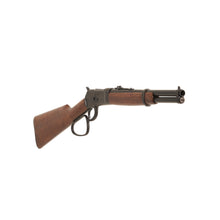Load image into Gallery viewer, Front view of 1892 Old West Rifle with black loop lever handle, black mechanism and trim, wood stock, and black barrel.
