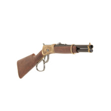 Load image into Gallery viewer, Right side view of 1892 Old West Rifle with gray loop lever, brass mechanism and fittings, wood stock, and black barrel.
