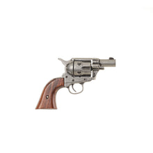 Load image into Gallery viewer, Right side view of gray Non-Firing 1873 .45 Caliber Short Revolver with striped wood grip.

