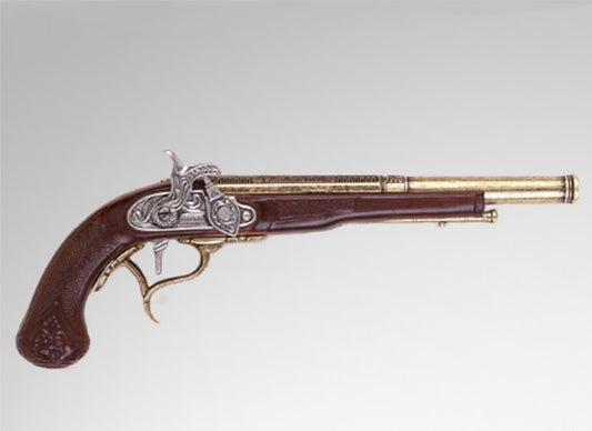 Close up of decorative pirate pistol that comes in a set of two with a cardboard display box not shown.