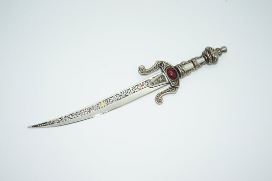 up close of Spanish Toledo Dagger with a red jewel