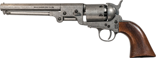 Right hand side of wood handled Antiqued Grey Replica Non-Firing Model 1851 Navy Revolver