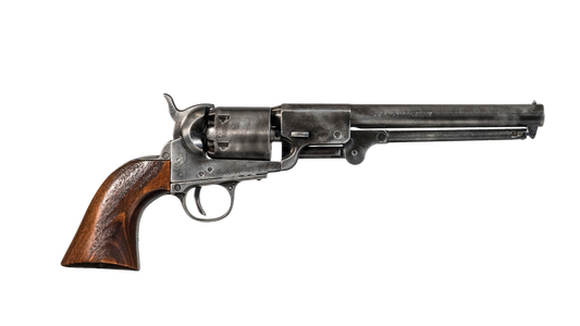 Right hand side of wood handled silver Antiqued Replica Non-Firing Model 1862-64 Confederate Navy Revolver