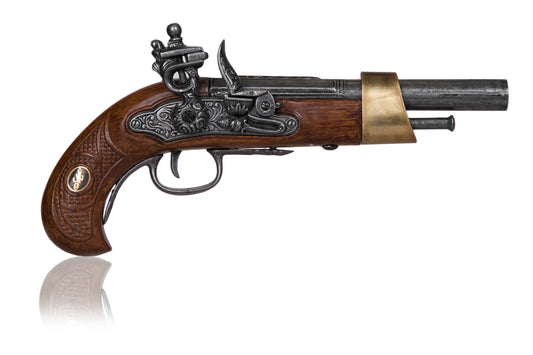French calvary pistol, with brass accent and pewter toned firing mechanism