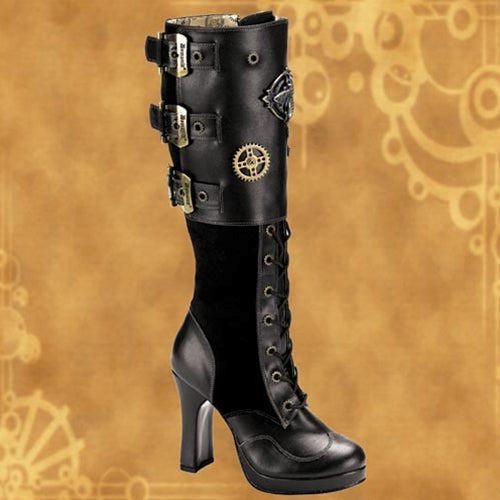 Crypto Buckles and Gears Steampunk Platform Boots