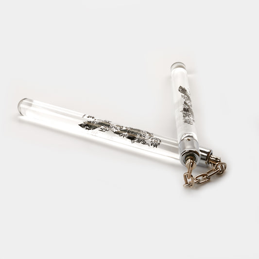 White 12" Acrylic Nunchucks with Dragon Design  