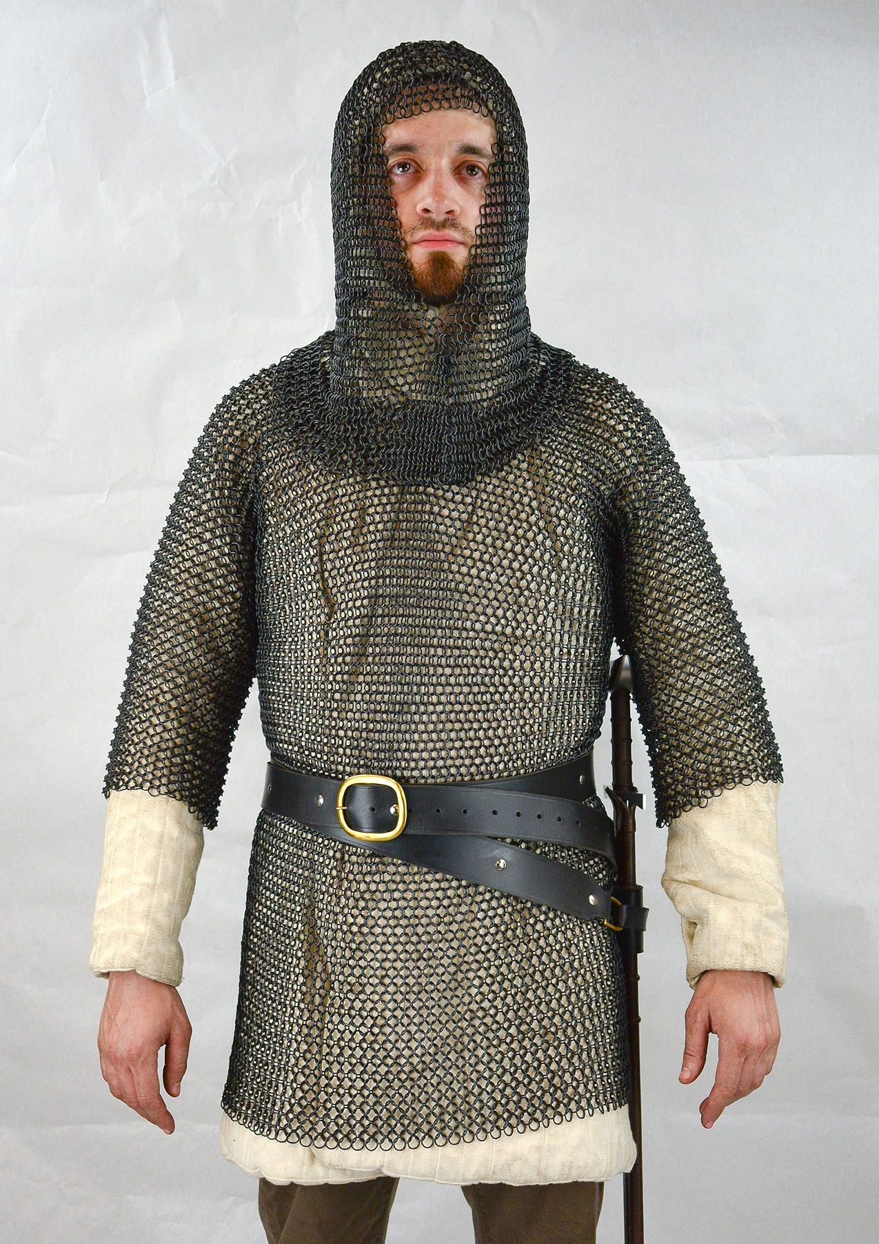 BRBM - Blackened Chainmail Haubergeon and Coif Set - Butted Round Rings