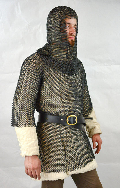 BRBM - Blackened Chainmail Haubergeon and Coif Set - Butted Round Rings