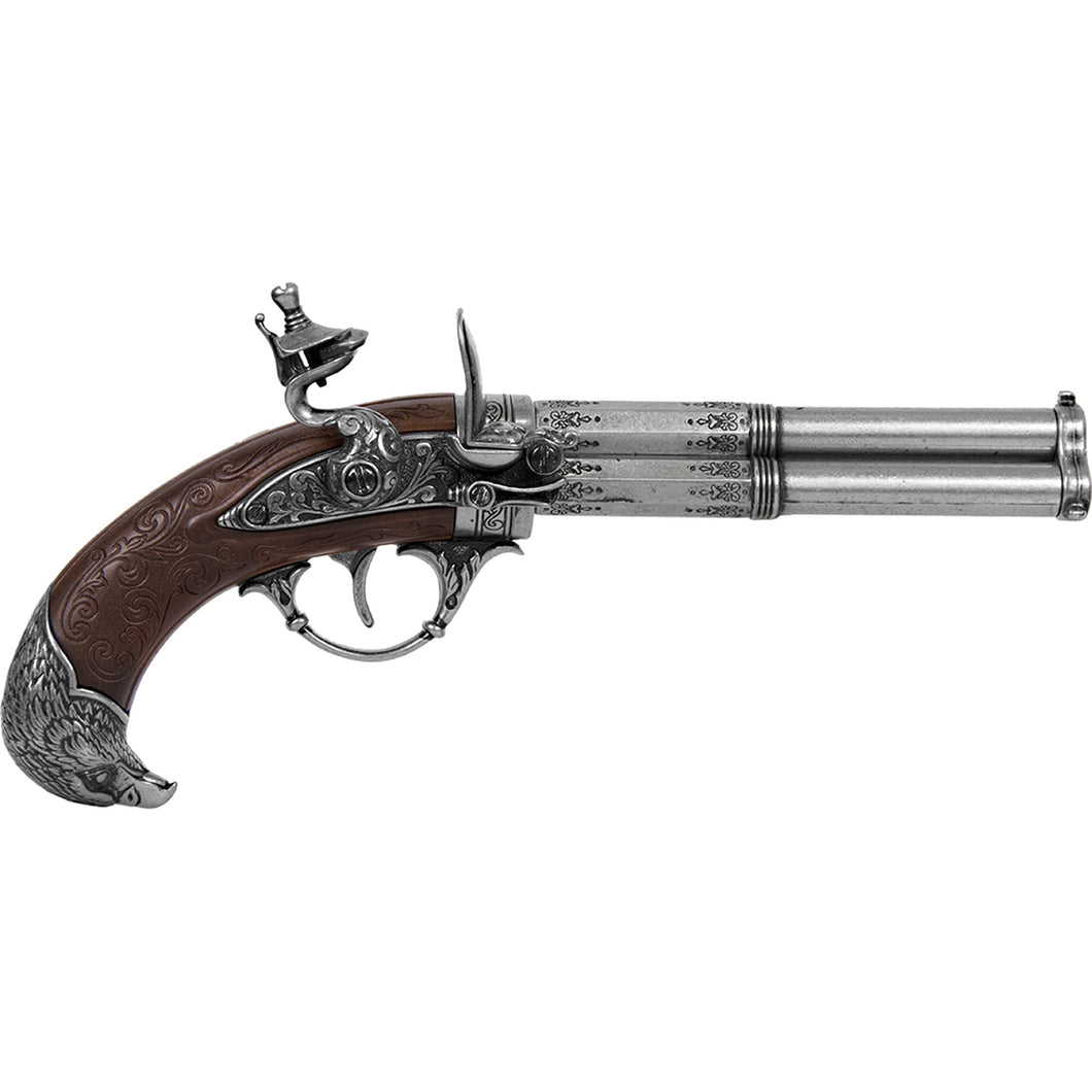 18th Century 3 Barrel Flintlock Pistol Antique Gray