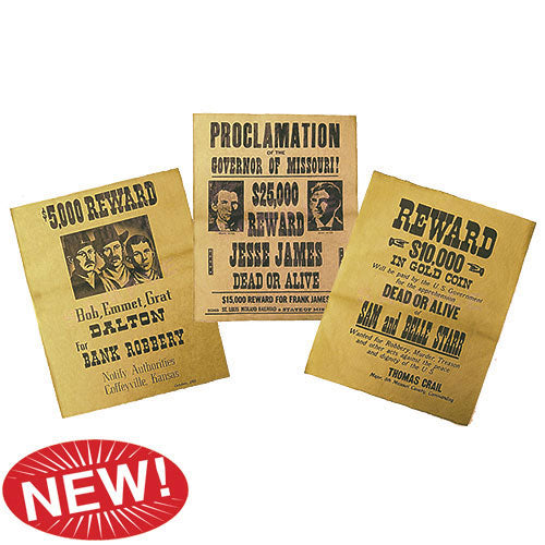 Wanted Poster Set featuring Dalton Gang, James Brothers, Sam & Belle Starr