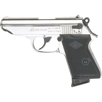 James Bond PPK Style Nickel Finish 9MM Blank Firing Automatic Gun