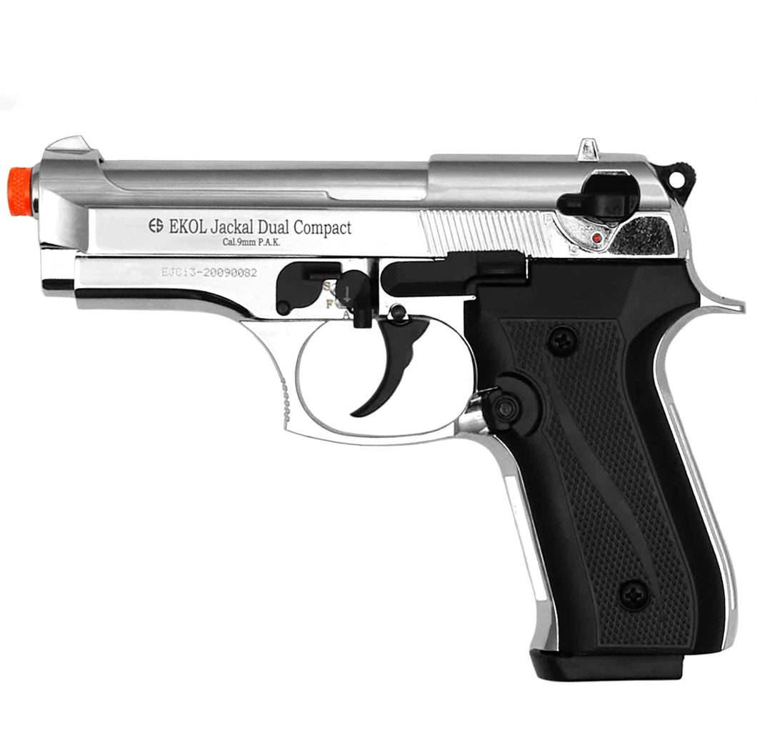 Jackal Dual Compact 9mm Pistol Chrome Nickel Finish - Blank Firing