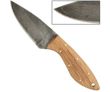 Load image into Gallery viewer, Full Tang Olive Wood Short Skinner Damascus Knife
