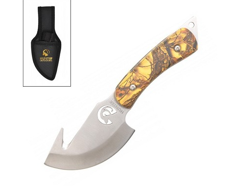 7.25" Camo Hunting Stainless Steel Gut Hook Skinning Knife with Sheath