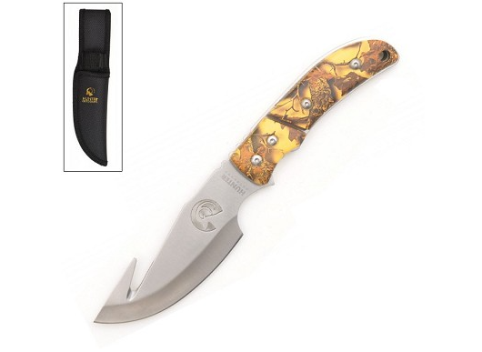 Straight GUTHOOK Survival Full Tang Fixed Blade Hunting Knife Yellow Camo
