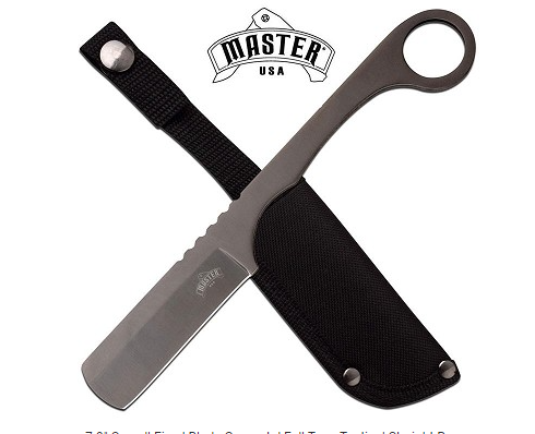 7.9" Overall Fixed Blade Gunmetal Full Tang Tactical Straight Razor