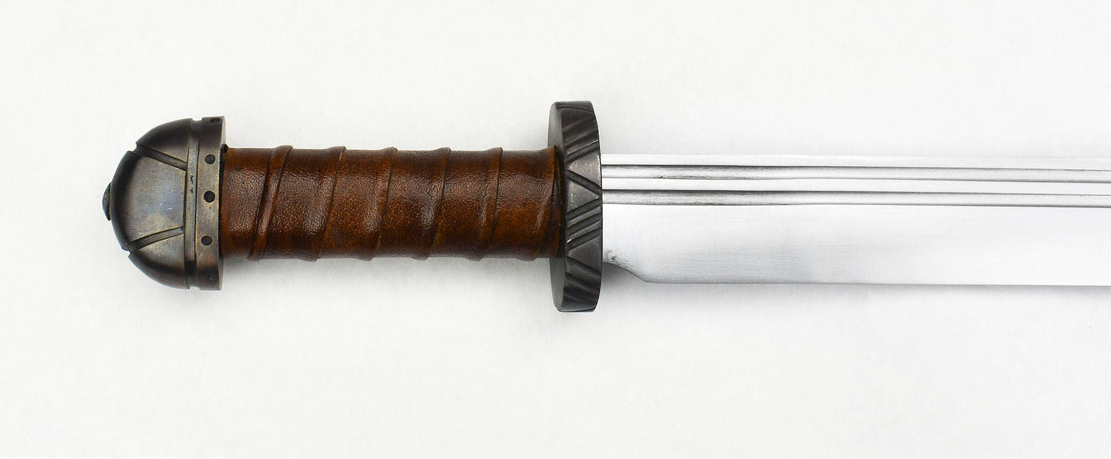 close up of the handle on the Viking Long Seax