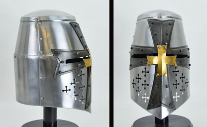 Great Helm with Darkened Steel and Brass Cross