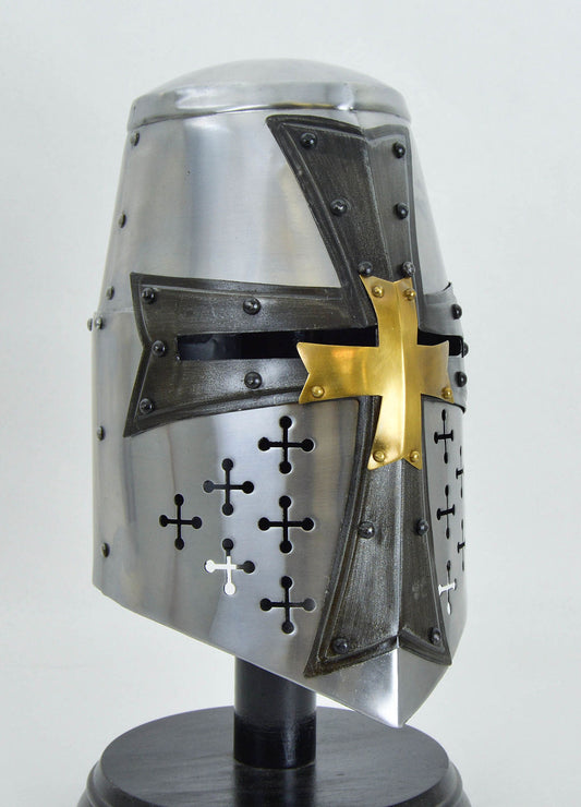 Great Helm with Darkened Steel and Brass Cross