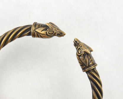 Brass Viking Wolf Head Bracelet
