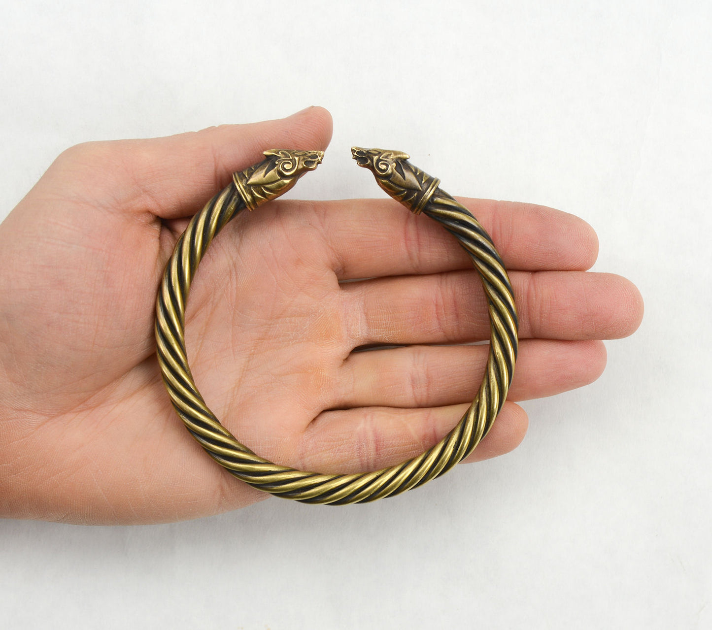 Brass Viking Wolf Head Bracelet