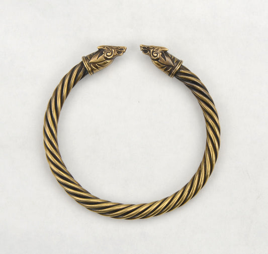 Brass Viking Wolf Head Bracelet