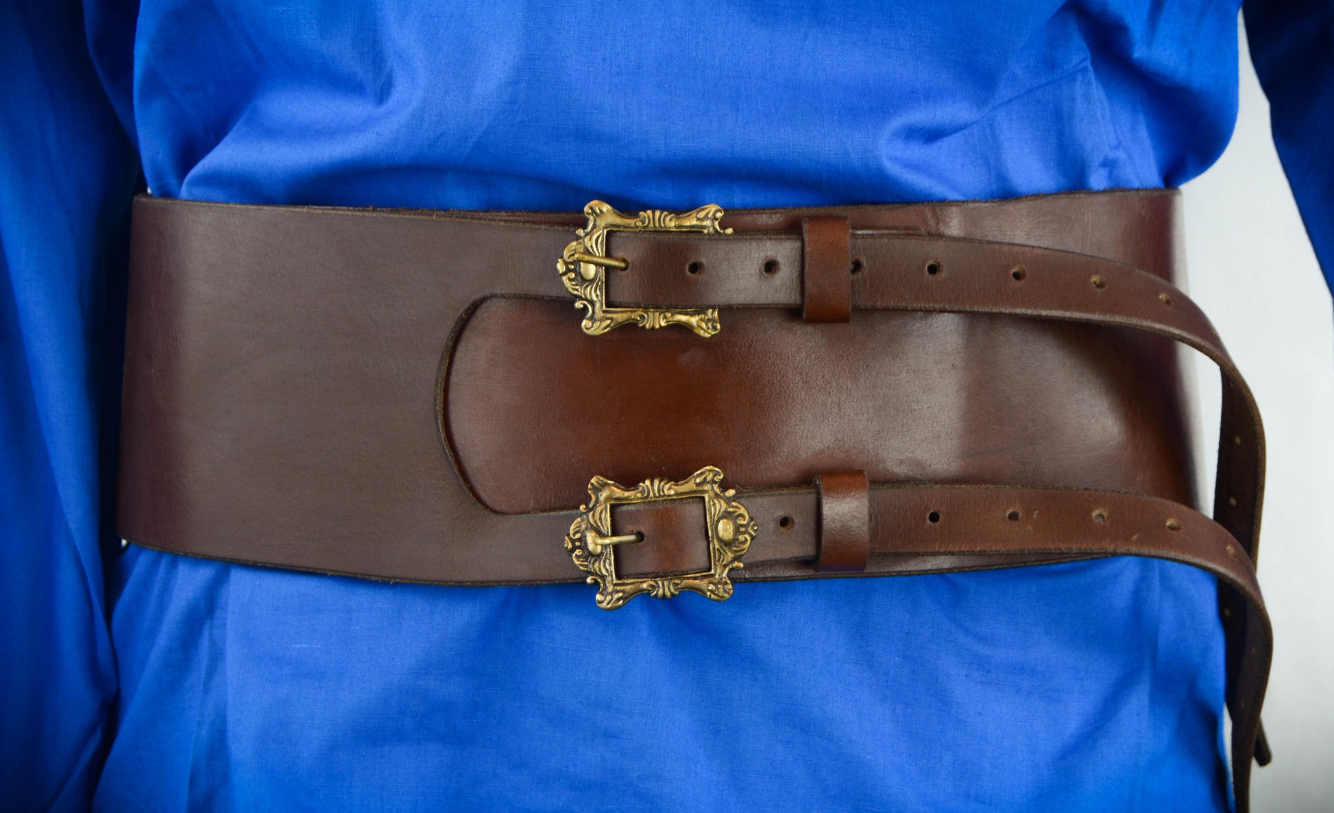 Dual-Buckle Pirate Waist Belt - Brown