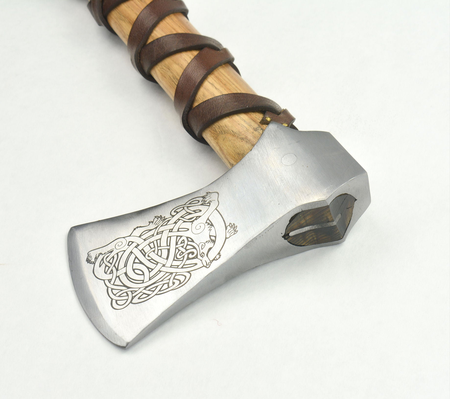 Viking Type K Axe with Etched Norse Wolf Design
