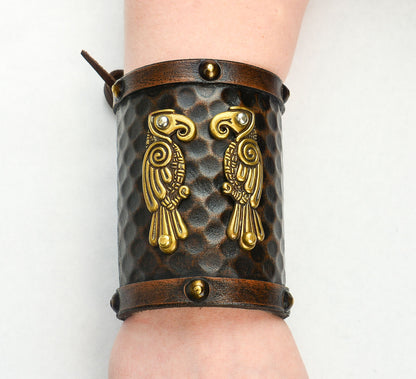 Viking Leather Cuff on a wrist