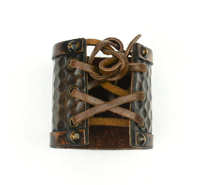back side of the Viking Leather Cuff with Norse Serpents with strings
