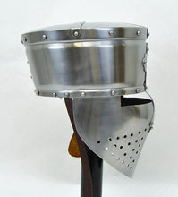 Load image into Gallery viewer, Templar Pot Helm with Faceplate - 16 Gauge
